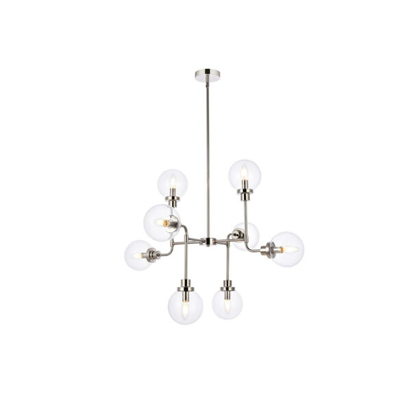 Hanson Polished Nickel and Clear Shade Eight-Light Pendant, image 1
