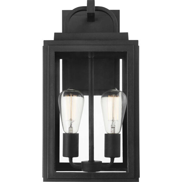 Grandbury Textured Black Nine-Inch Two-Light Outdoor Wall Sconce with Clear Shade, image 2