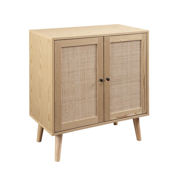 Natural Solid Wood and Rattan Accent Cabinet with Two Doors, image 1