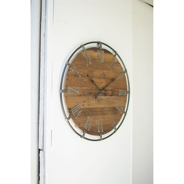 Brown Wall Clock with Metal Frame, image 1