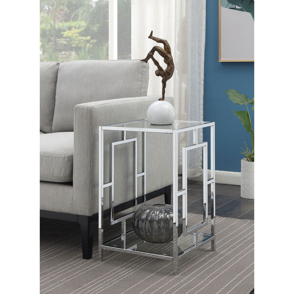 Town Square Glass and Chrome End Table with Shelf, image 4