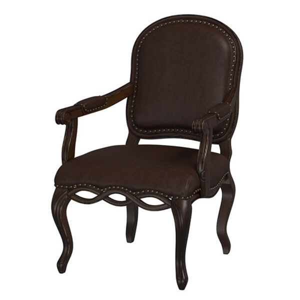 Brown Bonded Leather Chair with Elegant Detailed Carvings with Nail Head Trim, image 7
