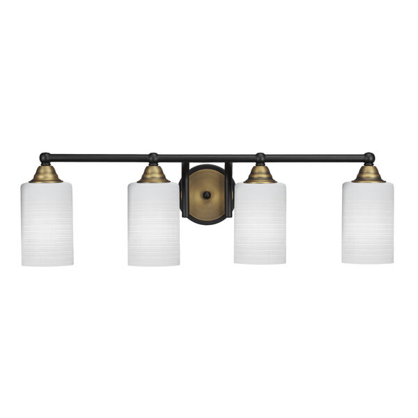 Paramount Matte Black and Brass Four-Light 29-Inch Bath Vanity with White Matrix Glass, image 1