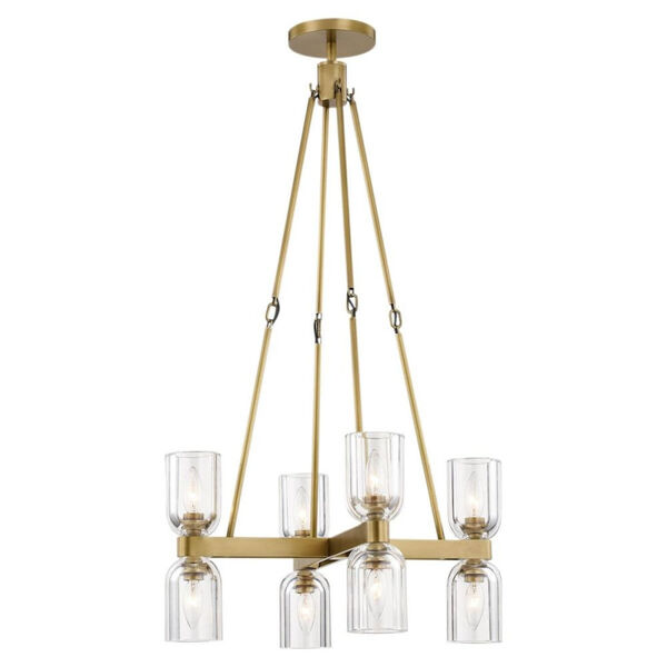 Lucian Vintage Brass Eight-Light Chandelier with Clear Crystal Shades, image 1