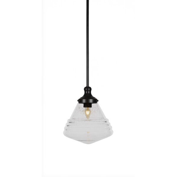 Juno Matte Black One-Light 12-Inch Stem Hung Pendant with Clear Bubble Glass, image 1