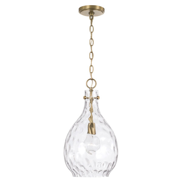 Brentwood Aged Brass One-Light Pendant with Clear Water Glass, image 1