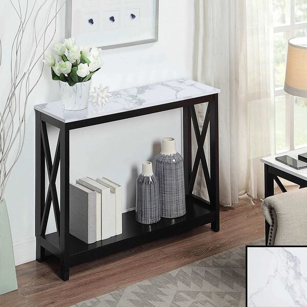 Oxford White Faux Marble and Black Console Table with Shelf, image 2