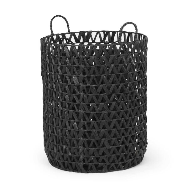 Lola Black Hyacinth Zig Zag Weave Round Basket with Handles, Set of 3, image 4