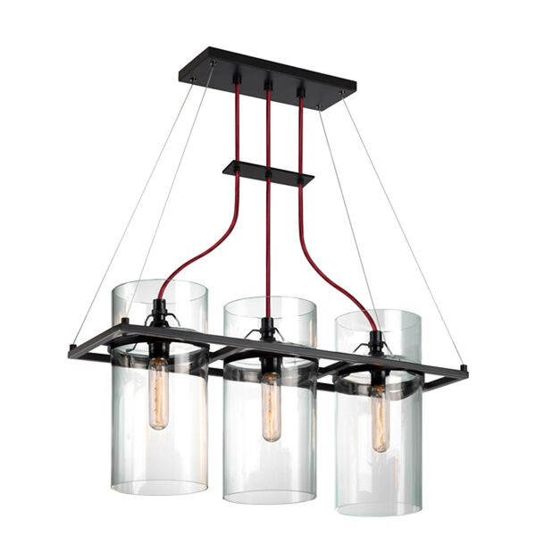 Square Ring Satin Black 25.5-Inch Three Light Pendant with Clear Glass, image 1