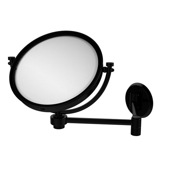 8 Inch Wall Mounted Extending Make-Up Mirror 2X Magnification with Groovy Accent, Matte Black, image 1