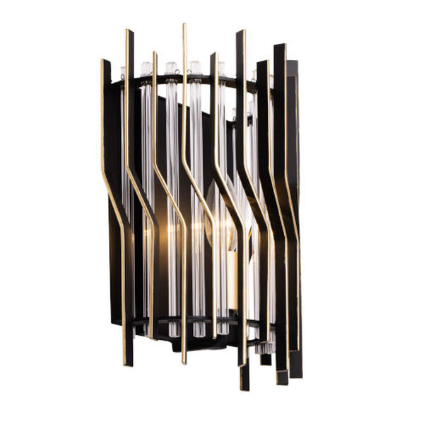 Park Row Matte Black French Gold One-Light Wall Sconce, image 2