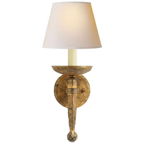 Iron Torch Sconce in Gilded Iron with Natural Paper Shade by Chapman and Myers, image 1