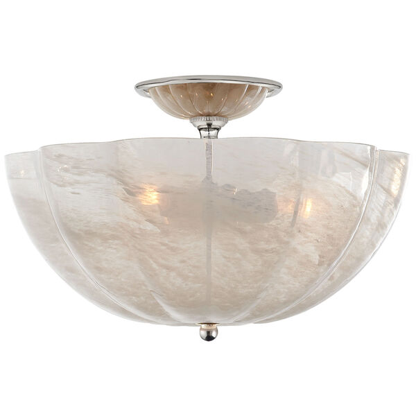 Rosehill Semi-Flush in Polished Nickel with White Strie Glass by AERIN, image 1