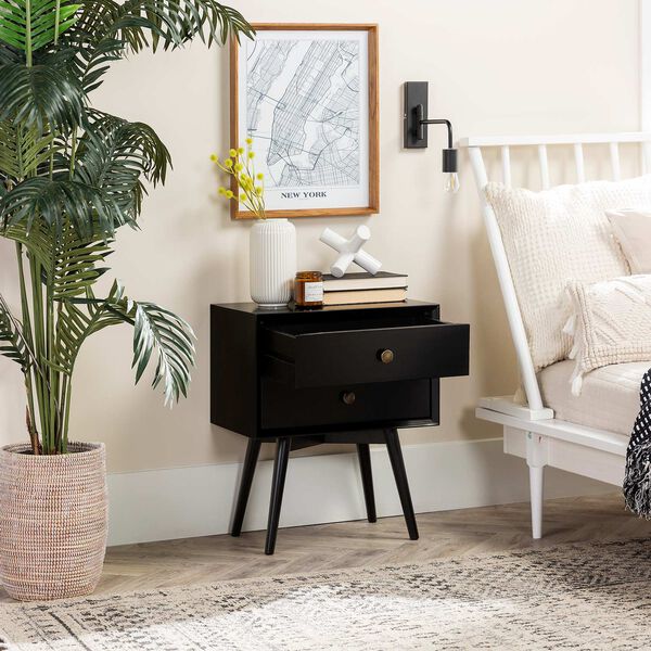 Black Two-Drawer Solid Wood Nightstand, Set of Two, image 5