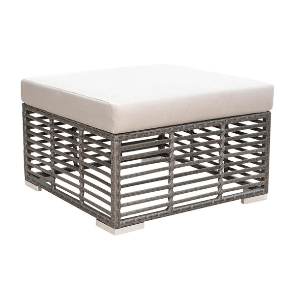 Intech Grey Outdoor Square Ottoman with Sunbrella Linen Champagne cushion, image 1