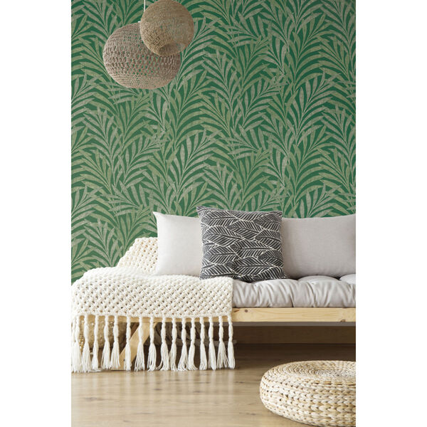 Ronald Redding Handcrafted Naturals Green Tea Leaves Stripe Wallpaper, image 2