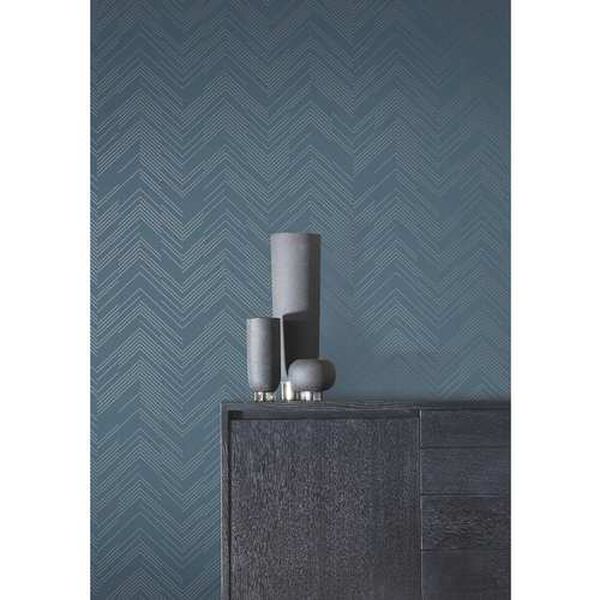 Polished Chevron Blue and Silver Wallpaper, image 1