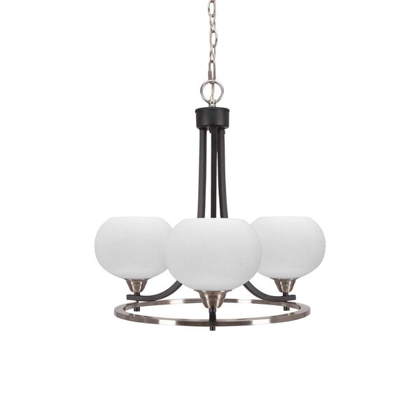 Paramount Matte Black Brushed Nickel Three-Light Chandelier with Seven-Inch White Muslin Glass, image 1