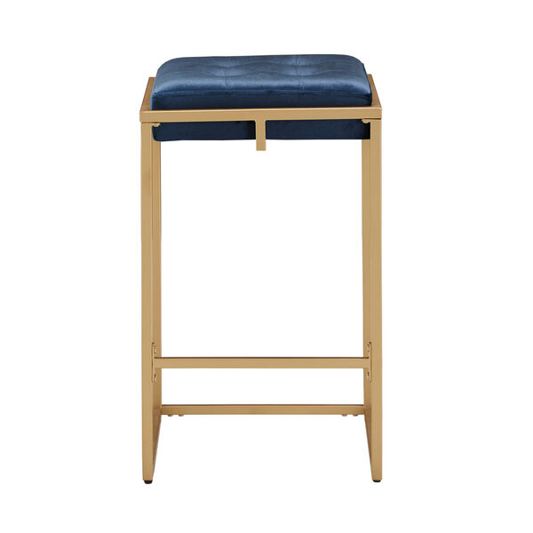 Minnie Gold and Blue Velvet Button Tufted Counter Stool, Set of Two, image 2