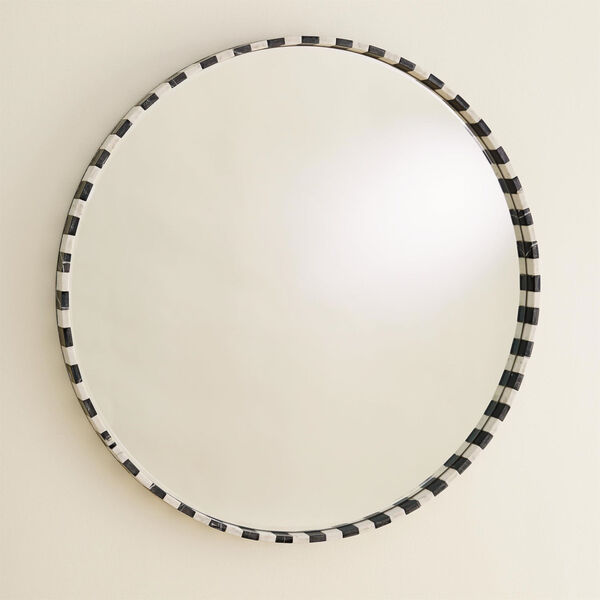 Studio A Home White and Black Marble Round Mirror, image 1