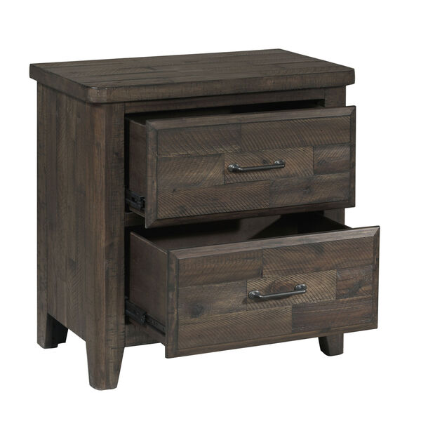Sawmill Distressed Espresso Two-Drawer Farmhouse Nightstand with USB Port, image 5