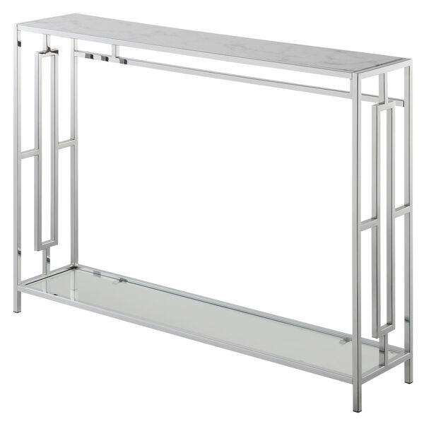 Town Square Faux White Marble and Chrome Console Table, image 1