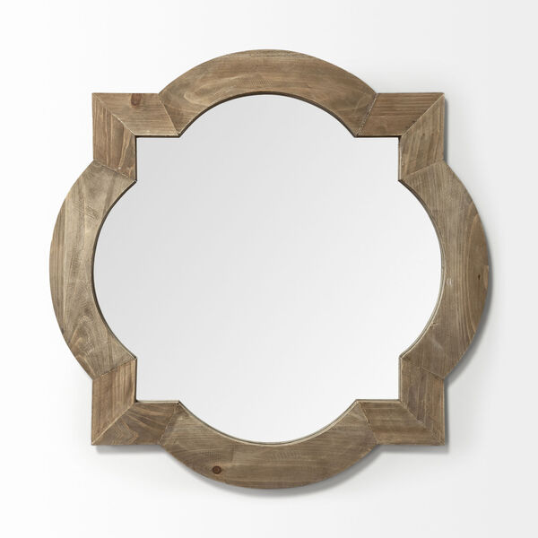 Argonne Brown Round Square Wood Frame Wall Mirror, image 2