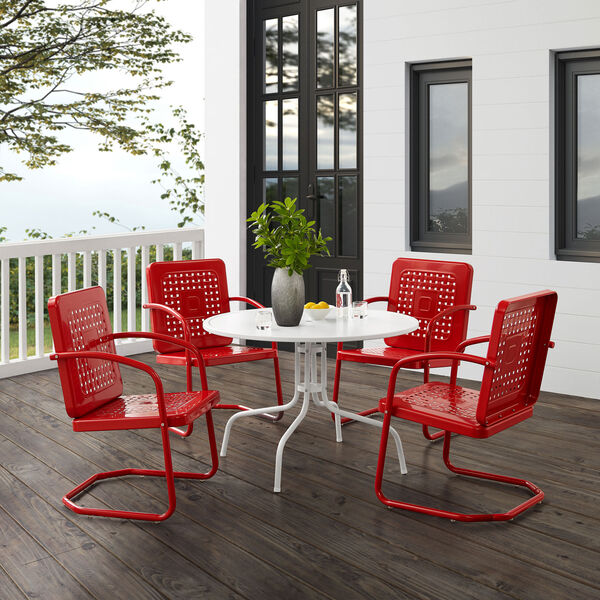 Bates Bright Red Gloss and White Satin Outdoor Dining Set, Five-Piece, image 1