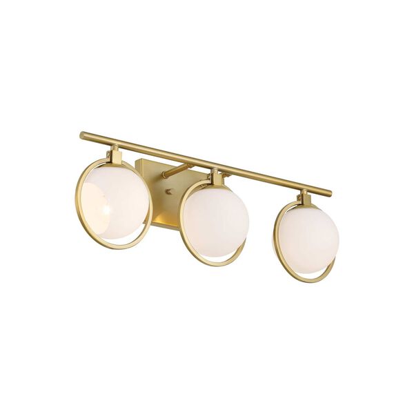 Teatro Brushed Gold Three-Light Bath Vanity with Etched Opal Glass Shades, image 5