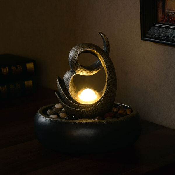 Charcoal and Bronze Table Top Fountain with LED Light, image 5