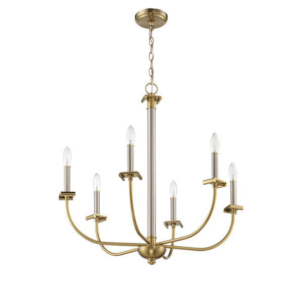 Stanza Brushed Polished Nickel and Satin Brass Six-Light Chandelier, image 3