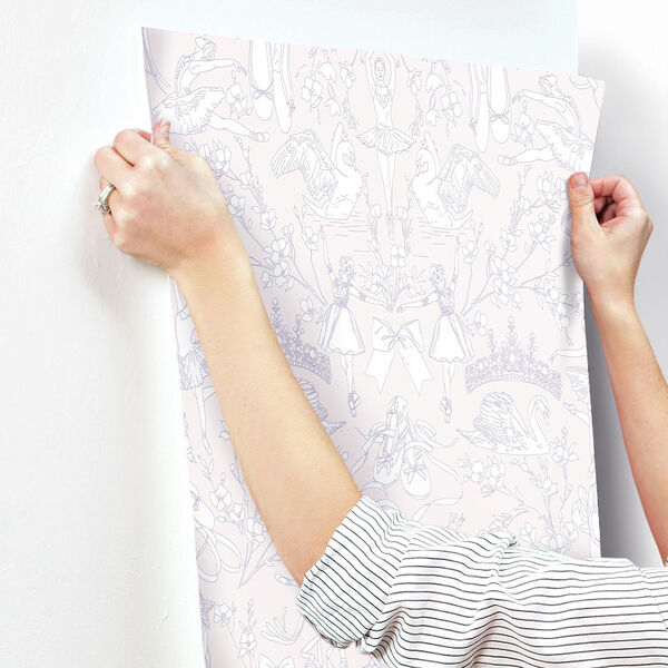 A Perfect World Pearl and Pink Ballet Toile Wallpaper - SAMPLE SWATCH ONLY, image 3