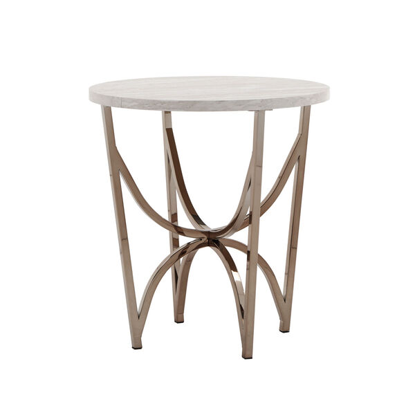 Astrid Champagne Gold and White End Table with Marble Top, image 1