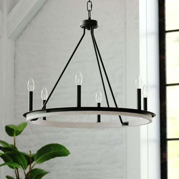 Russel Matte Black and Weathered Gray Six-Light Chandelier, image 2