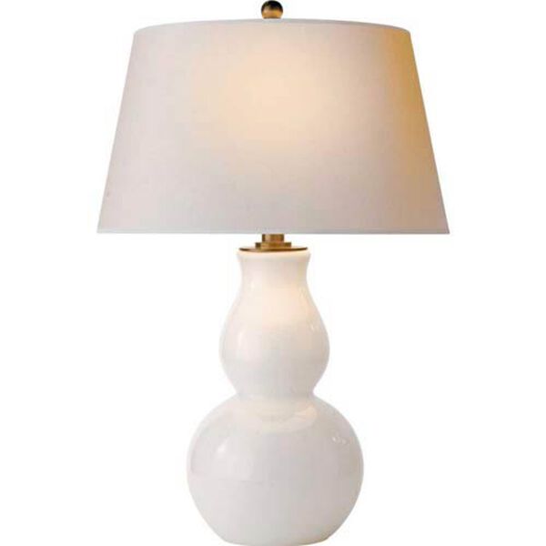 Open Bottom Gourd Table Lamp in White Glass with Natural Paper Shade by Chapman and Myers, image 1