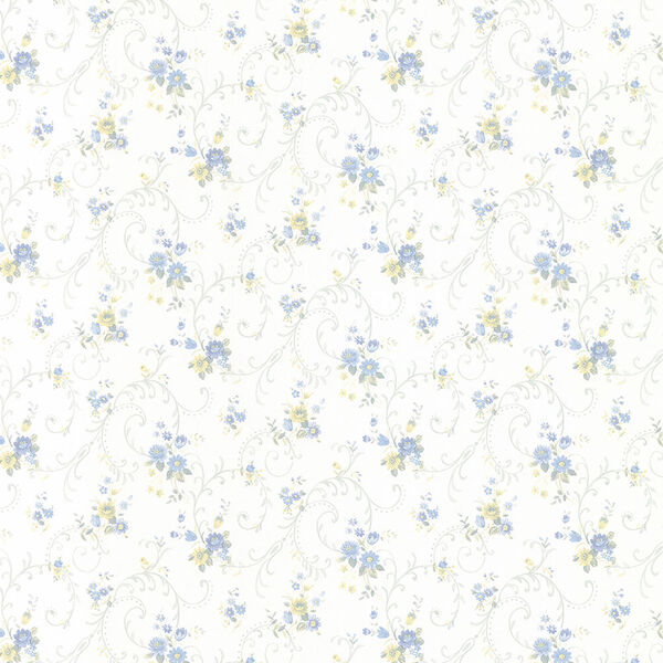 Rhiannon Trail Light Blue and Yellow Floral Wallpaper - SAMPLE SWATCH ONLY, image 1