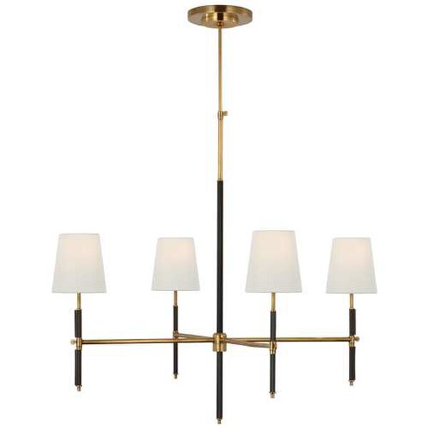 Bryant Antique Brass and Chocolate Four-Light Large Wrapped Chandelier with Linen Shades by Thomas O'Brien, image 1