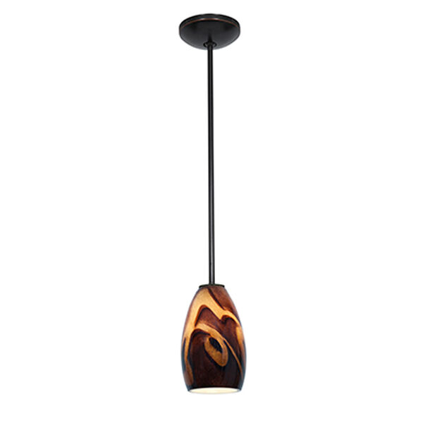 Champagne Oil Rubbed Bronze LED Rod Mini Pendant with Inca Glass Shade, image 1
