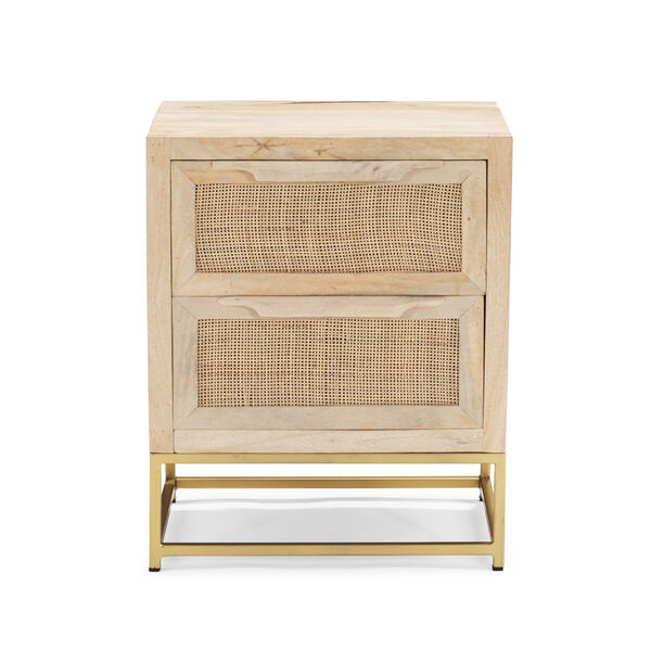 Zoey Natural Rattan and Gold Two-Drawer Cabinet, image 2
