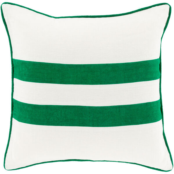 Linen Stripe Kelly Green and Ivory 18-Inch Pillow with Down Fill, image 1