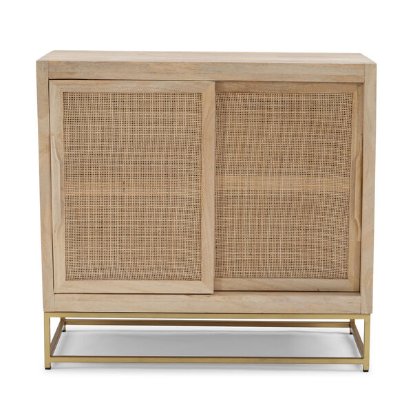 Zoey Natural Rattan and Gold Two Sliding Drawer Cabinet, image 3