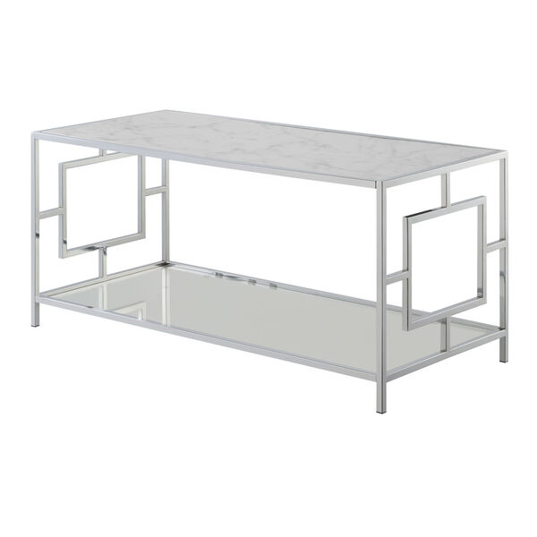 Town Square White Faux Marble and Chrome Coffee Table with Shelf, image 1
