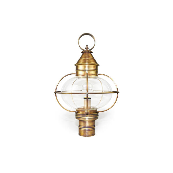 Large Antique Brass Caged Onion Outdoor Post-Mount Lantern, image 1