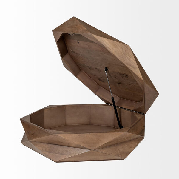 Arreto Brown Hexagonal Hinged Solid Wood Top Coffee Table, image 4