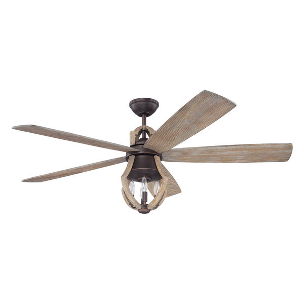 Winton Aged Bronze Brushed 56-Inch Three-Light Ceiling Fan with Five Blades, image 2