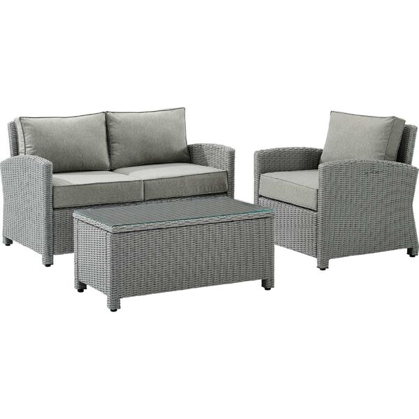 Bradenton Gray Gray Three-Piece Outdoor Wicker Conversation Set with Armchair, image 2