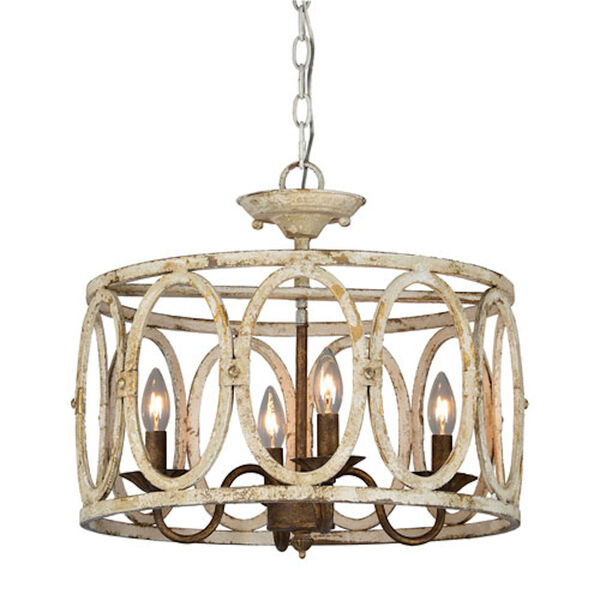Charlotte Distressed White with Gold Accents Four-Light Semi-Flush Mount, image 1