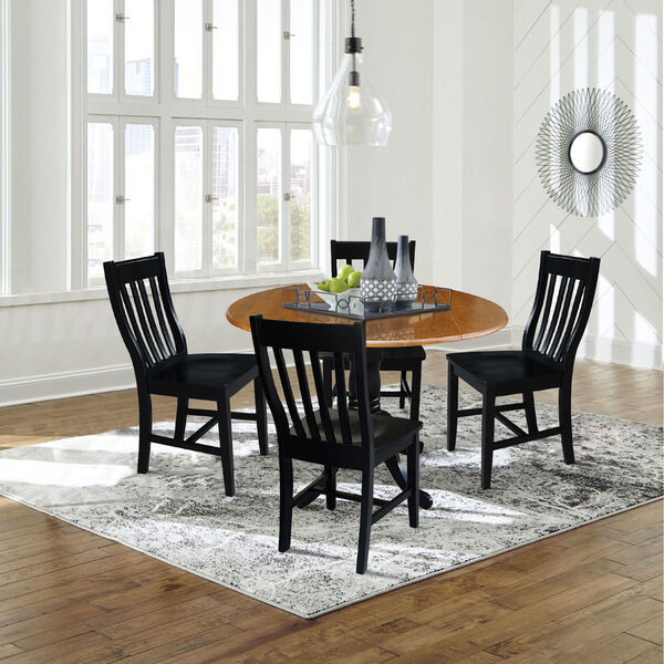 Black and Cherry 42-Inch Dual Drop Leaf Dining Table with Black Four Slat Back Dining Chair, Five-Piece, image 2