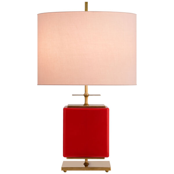 Beekman Small Table Lamp in Maraschino Reverse Painted Glass with Pink Linen Shade by kate spade new york, image 1