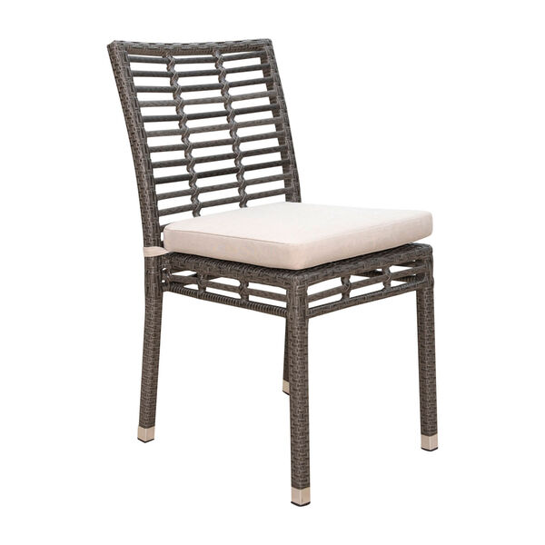 Intech Grey Outdoor Stackable Side Chair with Sunbrella Antique Beige cushion, image 1
